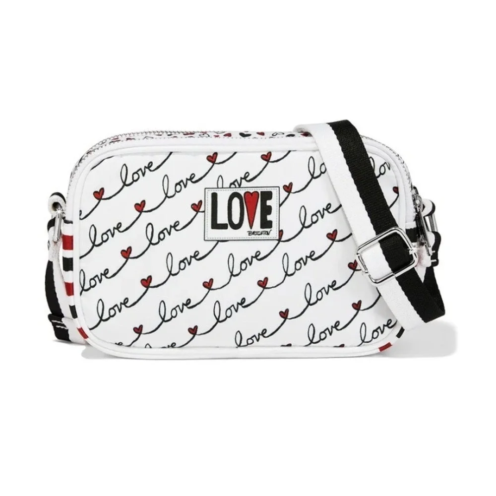 Brighton Love Scripted Canvas Crossbody Camera Bag Heart Striped Sporty Travel